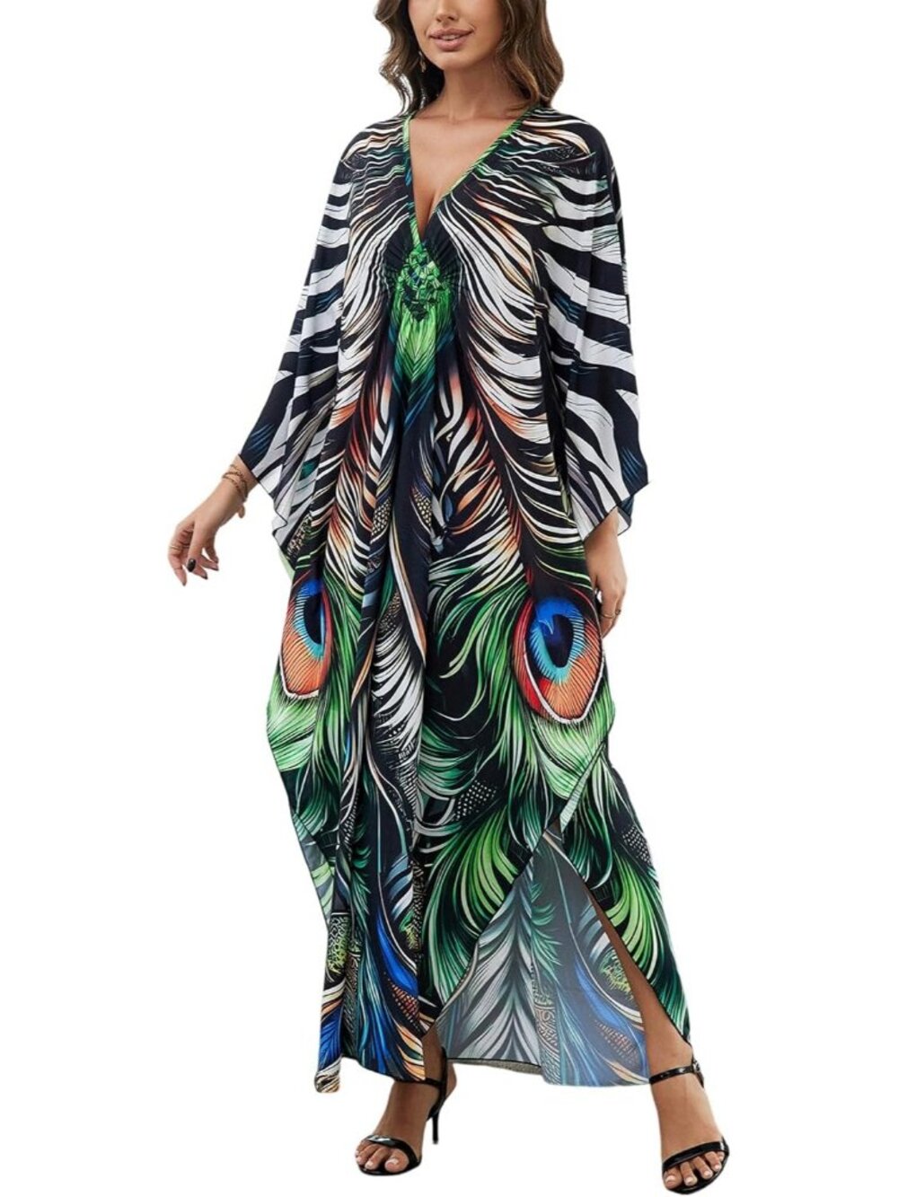 Women's Plus Size Kaftan Maxi Dress Batwing Sleeve Beach Cover Up-8759-color26